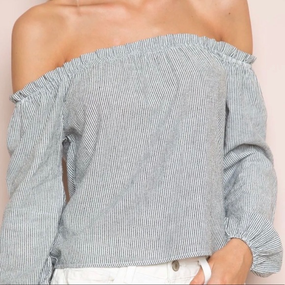 Brandy Melville Tops - Brandy Melville Blue Striped Off Shoulder Top sz S